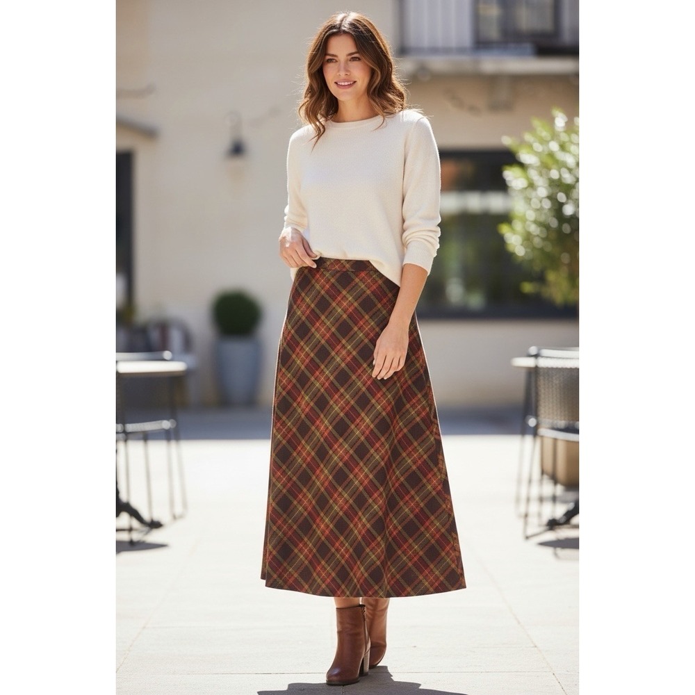 Willi Smith Vintage Brown 100% Wool Full Maxi Skirt Lined Zip‎ Women 12